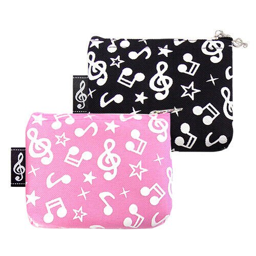 Music Themed Mini Coin Pouch Zipper Bag - Embossed Black White Musical Note D... - PartyErasers
