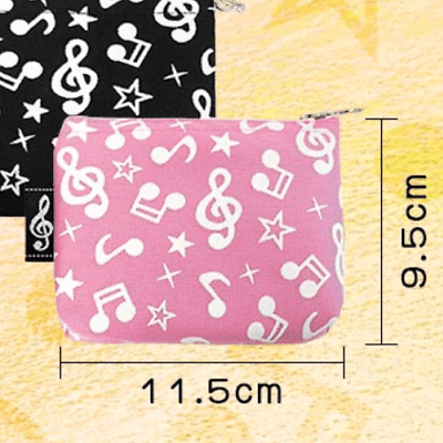 Music Themed Mini Coin Pouch Zipper Bag - Embossed Black White Musical Note D... - PartyErasers