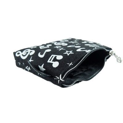 Music Themed Mini Coin Pouch Zipper Bag - Embossed Black White Musical Note D... - PartyErasers