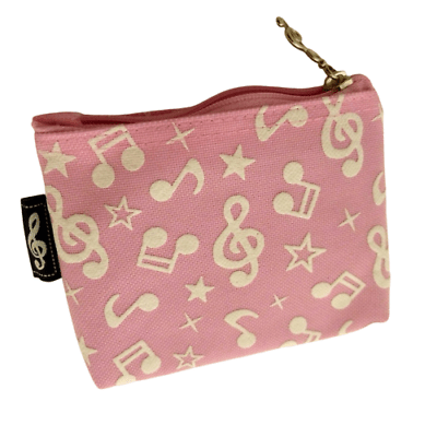 Music Themed Mini Coin Pouch Zipper Bag - Pink Embossed White Musical Note De... - PartyErasers