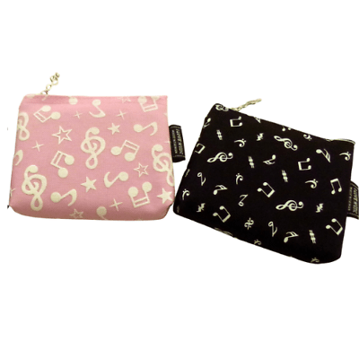 Music Themed Mini Coin Pouch Zipper Bag - Pink Embossed White Musical Note De... - PartyErasers