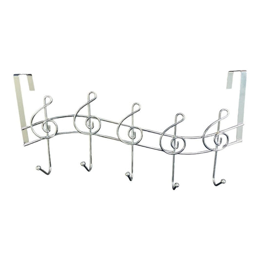 Music Themed Music Note Treble Clef Shape Over The Door Metal Rack 5 Hanger Hook - PartyErasers