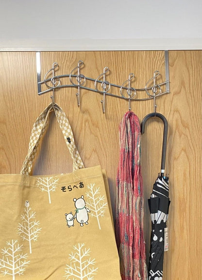 Music Themed Music Note Treble Clef Shape Over The Door Metal Rack 5 Hanger Hook - PartyErasers