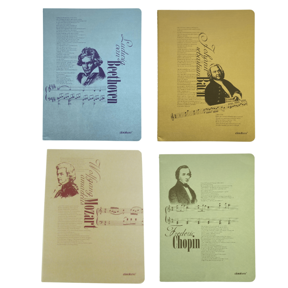 Music Themed Note Book - Famous Musicians (Chopin Mozart Beethoven) - PartyErasers