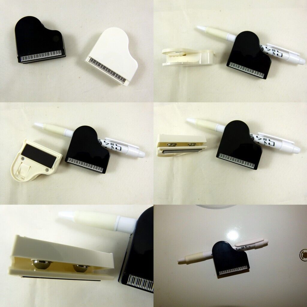 Music Themed Piano Shape Memo Clip with Pen Holder and Magnet - White - PartyErasers