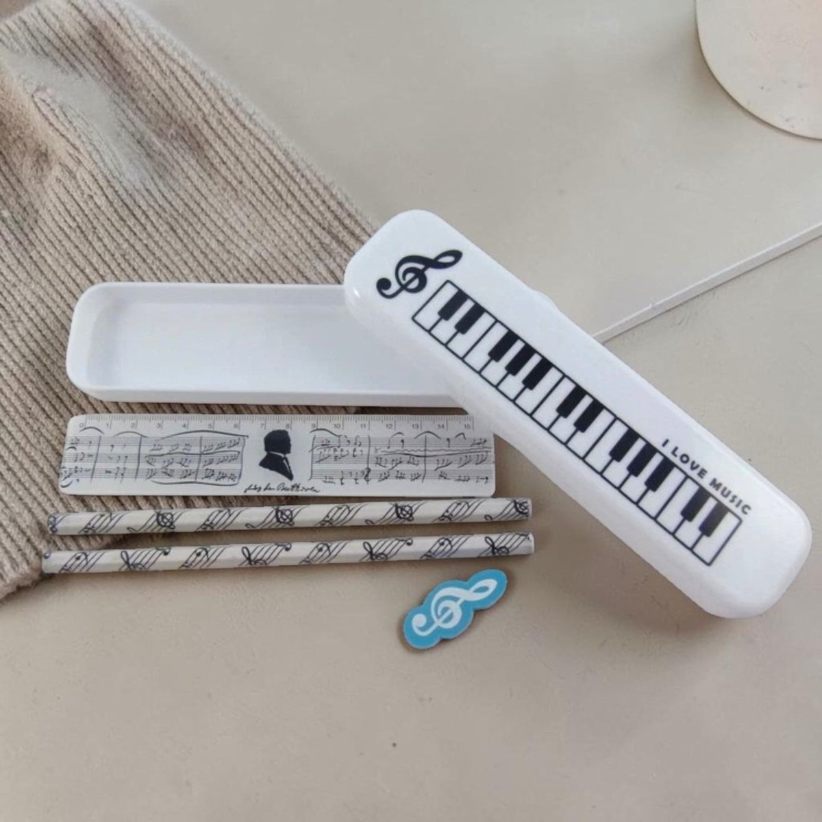 Music Themed Plastic Pencil Case Stationery Set with Eraser, Pencils, Ruler - PartyErasers