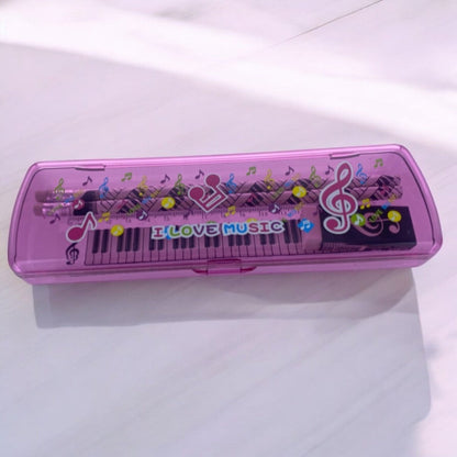 Music Themed Plastic Pencil Case Stationery Set with Ruler, Eraser and 2 Pencils - PartyErasers