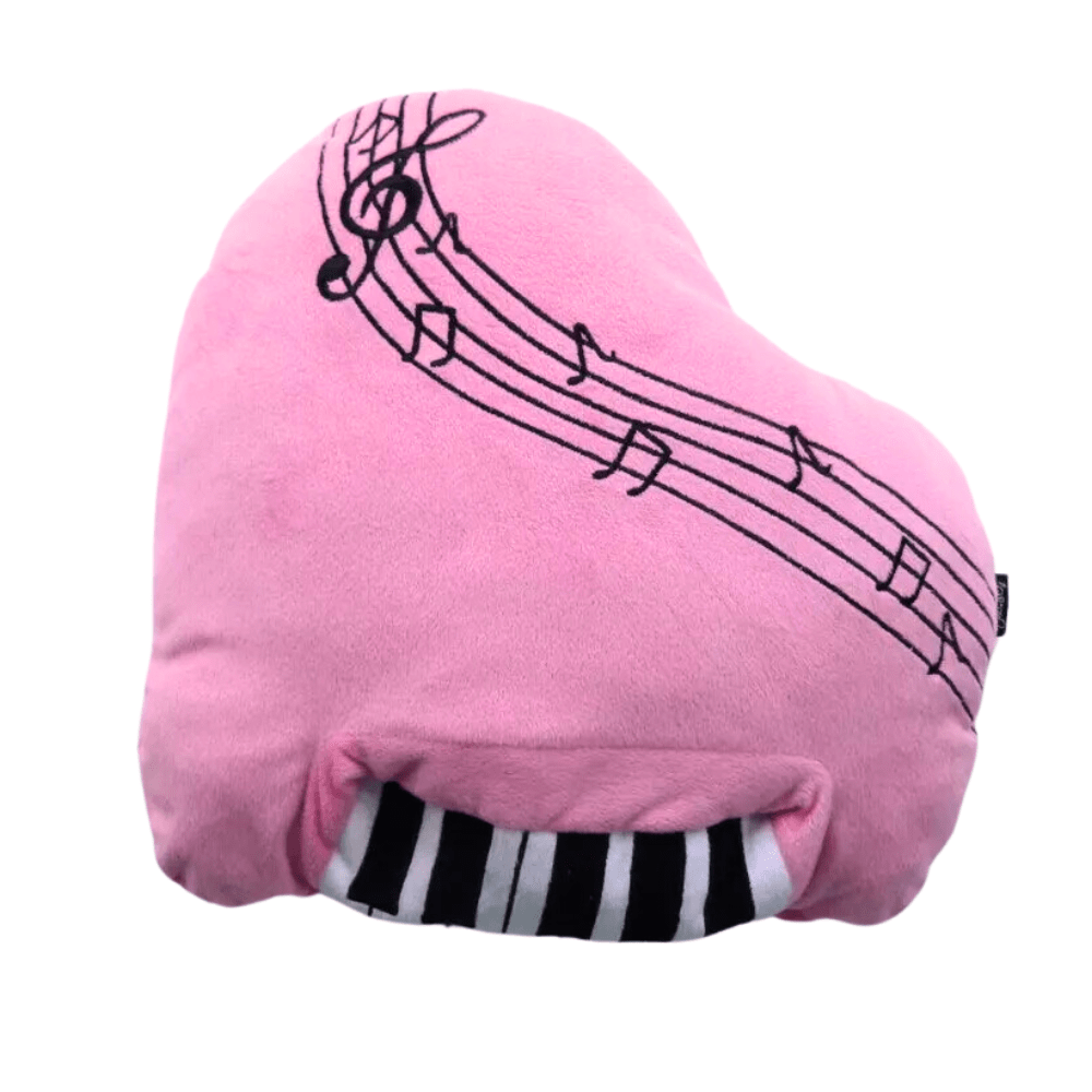 Music Themed Plush Fabric Cushion Pillow - Pink Piano Design - PartyErasers