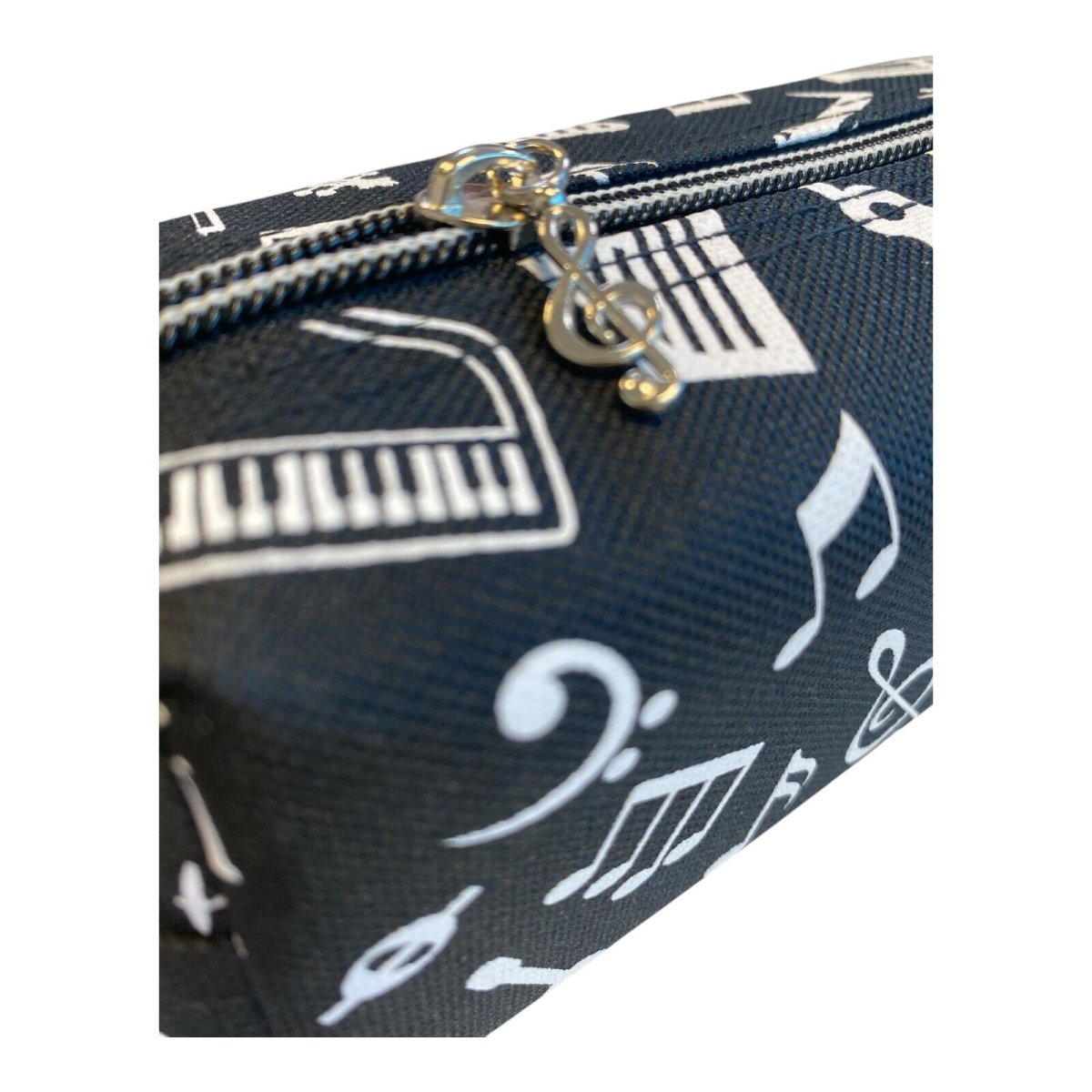 Music Themed Stationery Black Tube Zipper Pencil Case Pouch with Hand Strap - PartyErasers