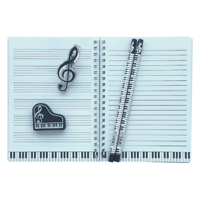 Music Themed Stationery Notebook Set - Notebook, Eraser, Clip and 2 Pencils (... - PartyErasers