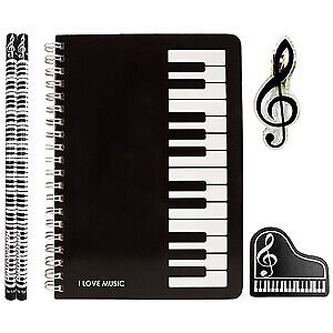 Music Themed Stationery Notebook Set - Notebook, Eraser, Clip and 2 Pencils (... - PartyErasers