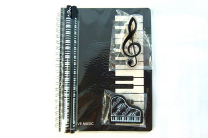 Music Themed Stationery Notebook Set - Notebook, Eraser, Clip and 2 Pencils (... - PartyErasers