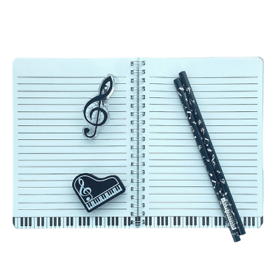 Music Themed Stationery Notebook Set - Notebook, Eraser, Clip and 2 Pencils (... - PartyErasers