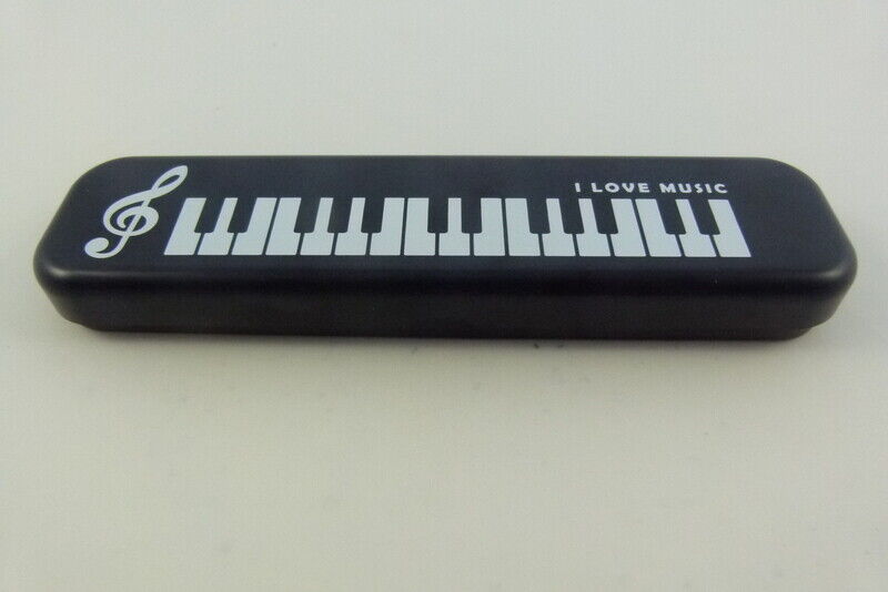 Music Themed Stationery Set - Black Plastic Pencil Case with HB Pencils, Blac... - PartyErasers