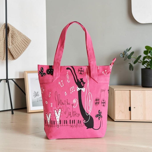 Music Themed Tote Bag - Cat (Pink) - PartyErasers