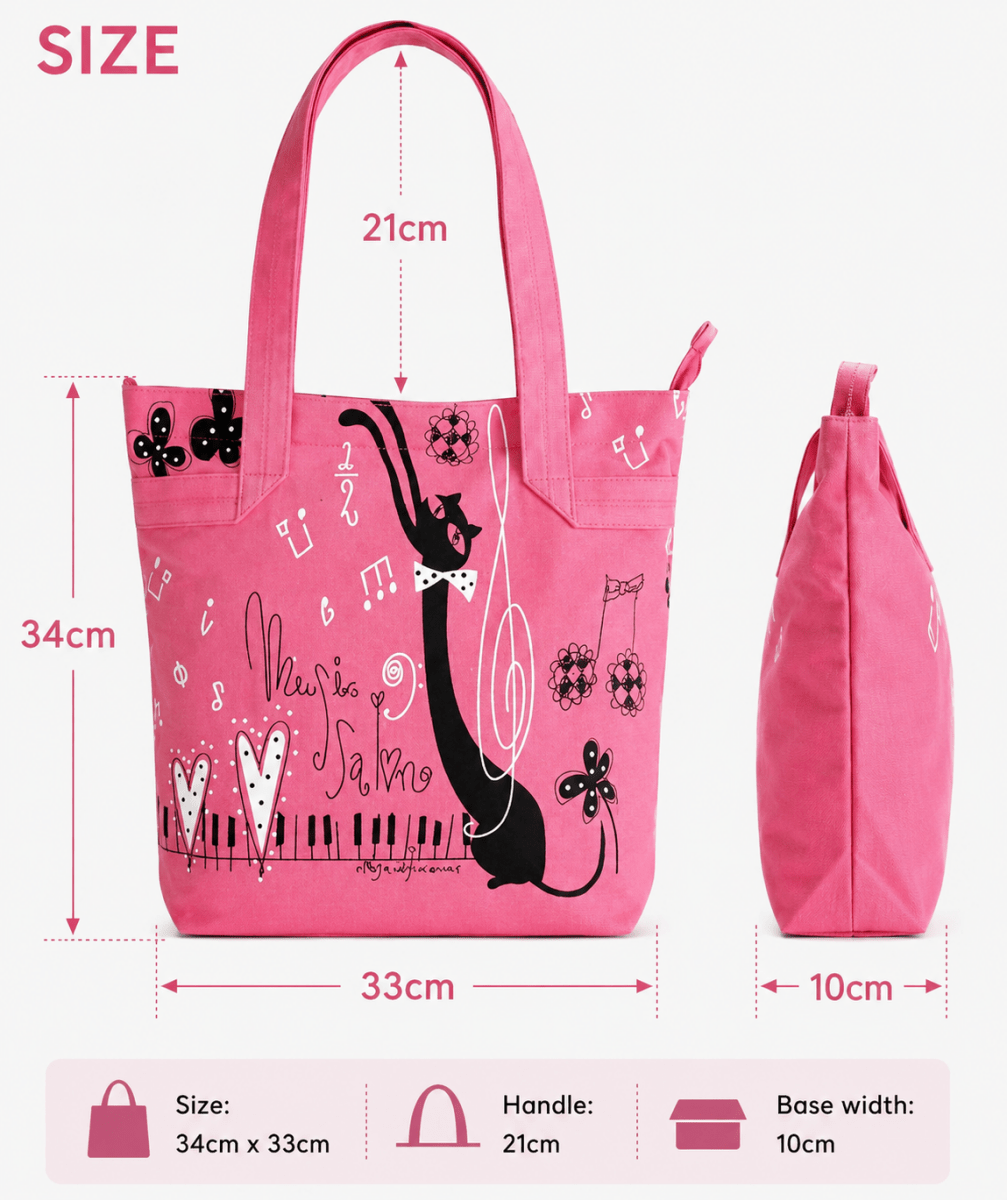 Music Themed Tote Bag - Cat (Pink) - PartyErasers