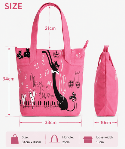 Music Themed Tote Bag - Cat (Pink) - PartyErasers