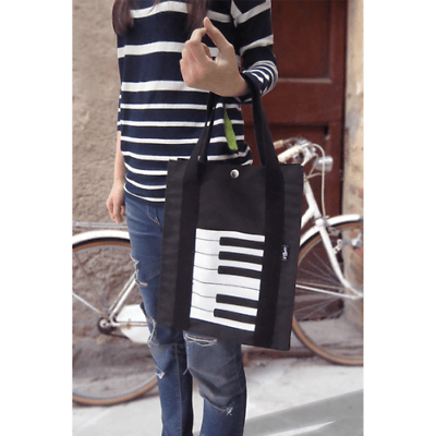 Music Themed Tote Bag - Keyboard Design (Black) - PartyErasers