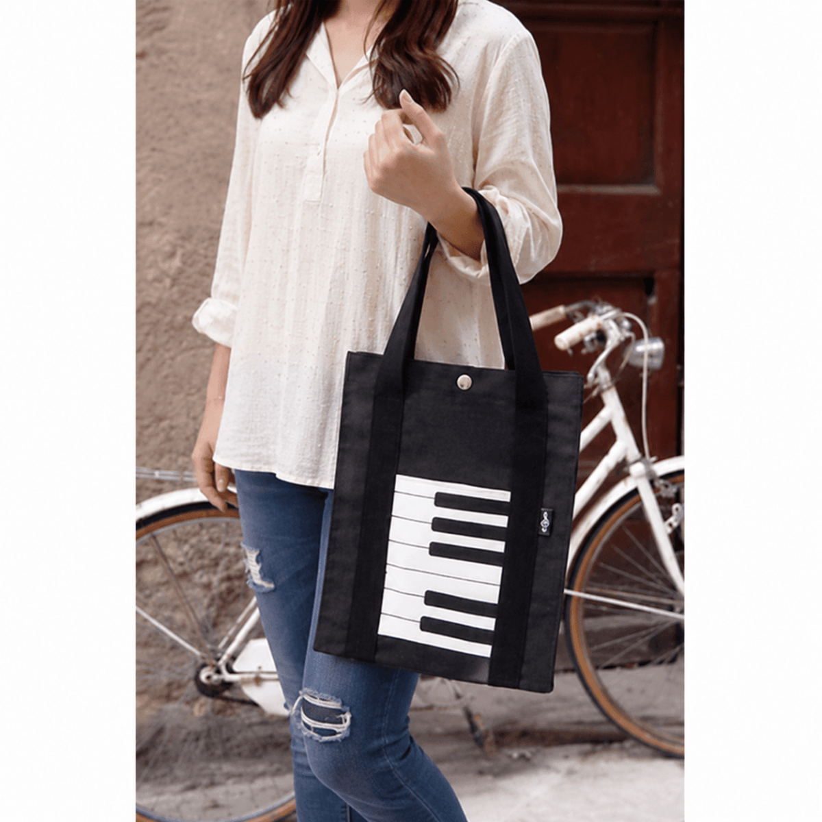 Music Themed Tote Bag - Keyboard Design (Black) - PartyErasers