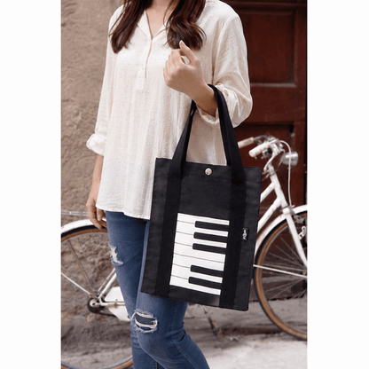 Music Themed Tote Bag - Keyboard Design (Black) - PartyErasers