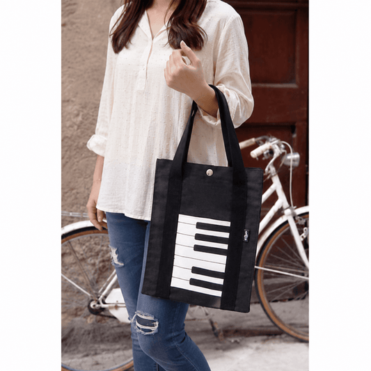 Music Themed Tote Bag - Keyboard Design (Black) - PartyErasers