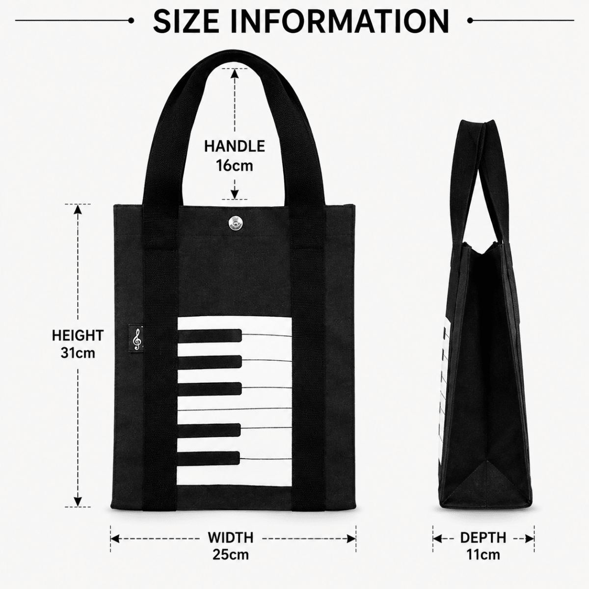 Music Themed Tote Bag - Keyboard Design (Black) - PartyErasers