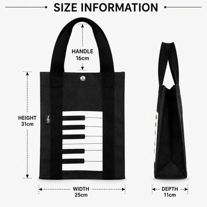 Music Themed Tote Bag - Keyboard Design (Black) - PartyErasers