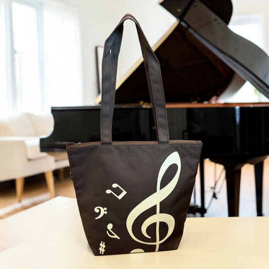 Music Themed Tote Bag - Treble Clef Music (Brown) - PartyErasers