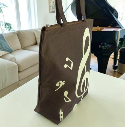 Music Themed Tote Bag - Treble Clef Music (Brown) - PartyErasers