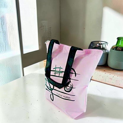 Music Themed Tote Bag – Treble Clef Music (Pink) - PartyErasers