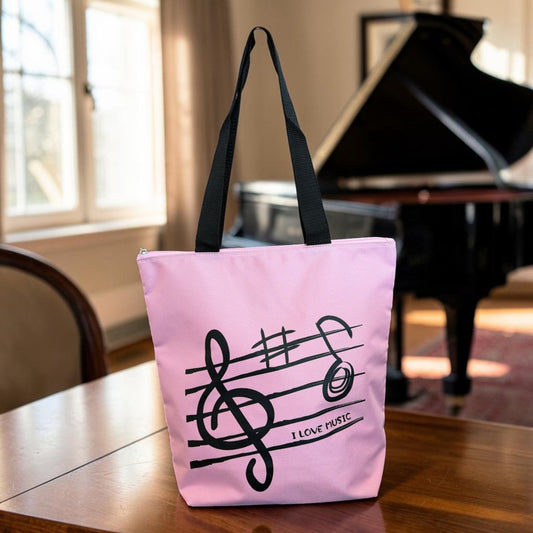 Music Themed Tote Bag – Treble Clef Music (Pink) - PartyErasers