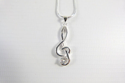 Music Themed Treble Clef Pendant with Crystal Necklace - PartyErasers