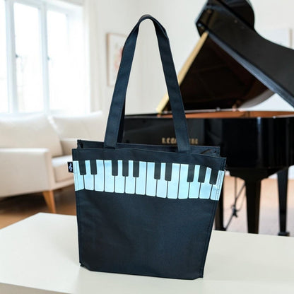 Music Themed Zipper Tote Bag - Piano Key (Black) - PartyErasers