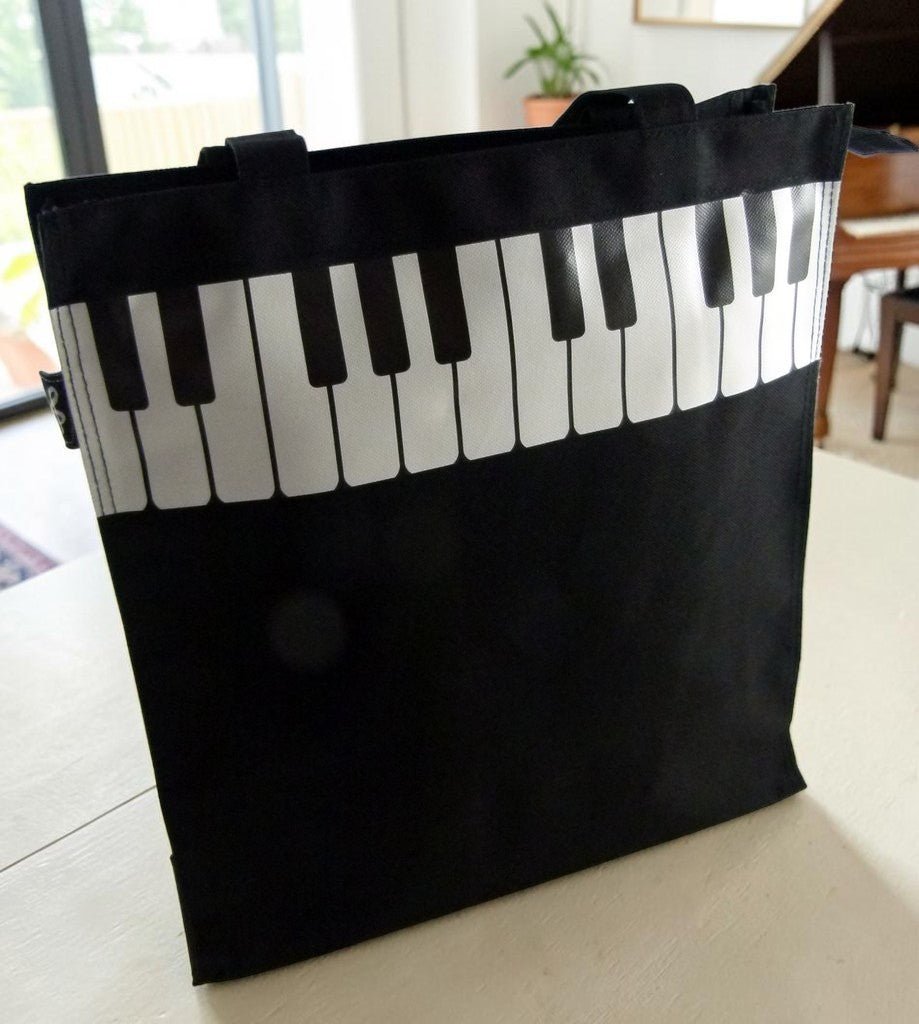 Music Themed Zipper Tote Bag - Piano Key (Black) - PartyErasers