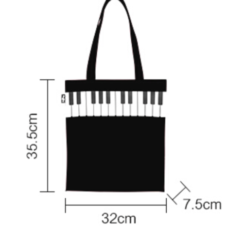 Music Themed Zipper Tote Bag - Piano Key (Black) - PartyErasers