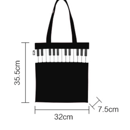 Music Themed Zipper Tote Bag - Piano Key (Black) - PartyErasers