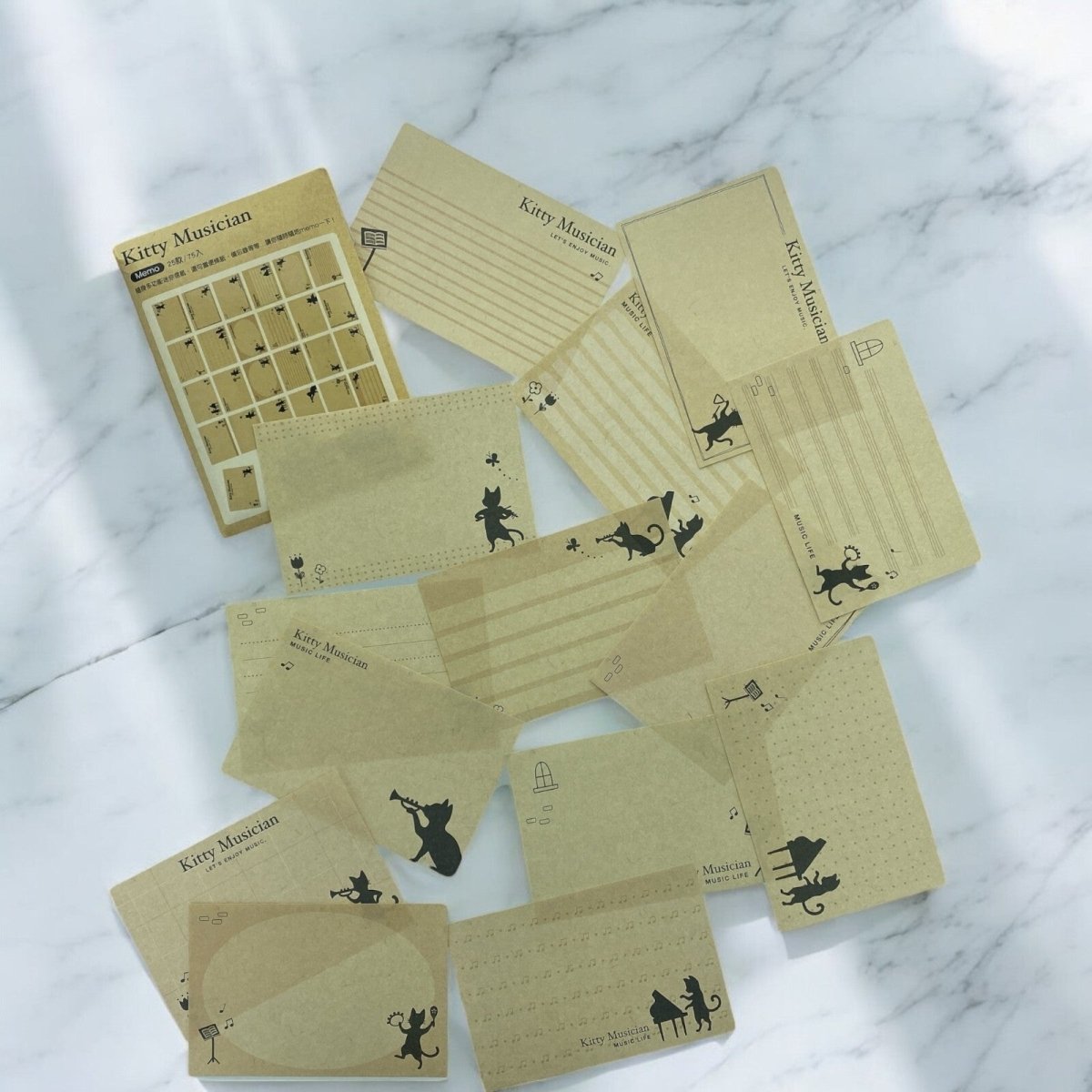 Musical Notes Memo Paper Set in a Pouch (75 Sheets, 25 Designs) - PartyErasers