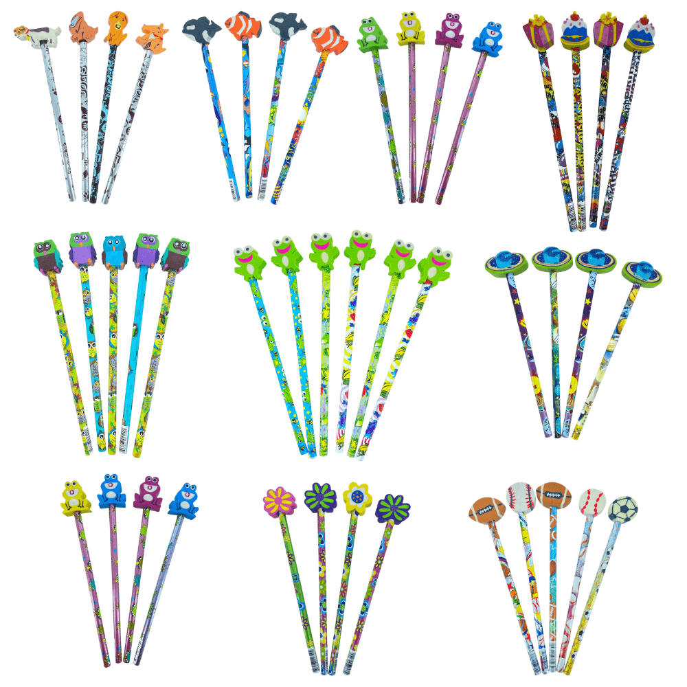 Novelty HB Pencils with Rubber Eraser on Top Rewards Student Classroom Party - PartyErasers