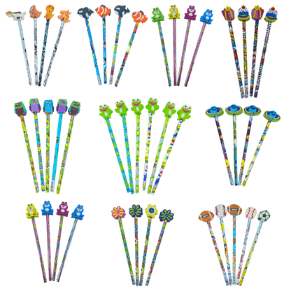 Novelty HB Pencils with Rubber Eraser on Top Rewards Student Classroom Party - PartyErasers