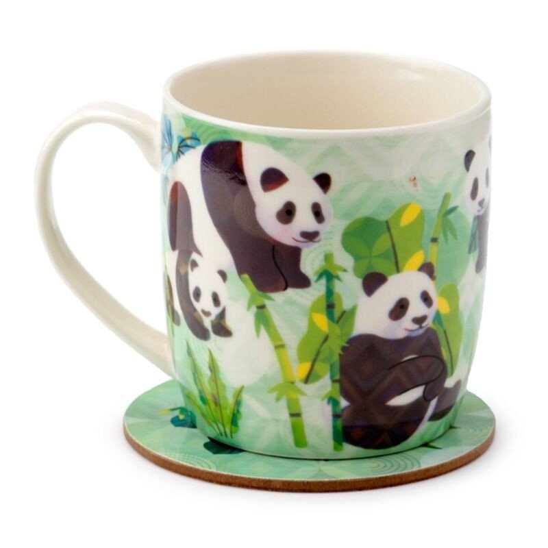 Panda Kingdom Porcelain Mug & Coaster Set Birthday Gift Present - PartyErasers