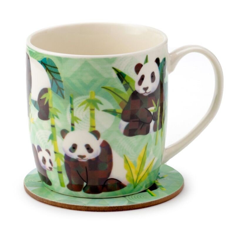 Panda Kingdom Porcelain Mug & Coaster Set Birthday Gift Present - PartyErasers