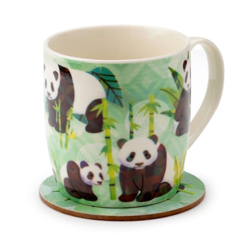 Panda Kingdom Porcelain Mug & Coaster Set Birthday Gift Present - PartyErasers