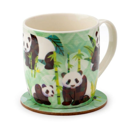 Panda Kingdom Porcelain Mug & Coaster Set Birthday Gift Present - PartyErasers