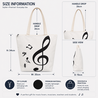 PartyErasers Music Themed Beige Tote Bag (Treble Clef) - PartyErasers