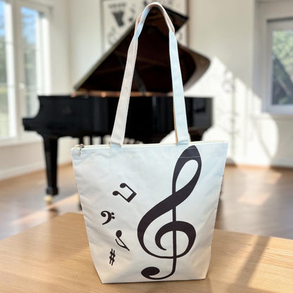 PartyErasers Music Themed Beige Tote Bag (Treble Clef) - PartyErasers