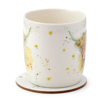 Porcelain Mug & Coaster Set - Jan Pashley Highland Coo Cow - PartyErasers