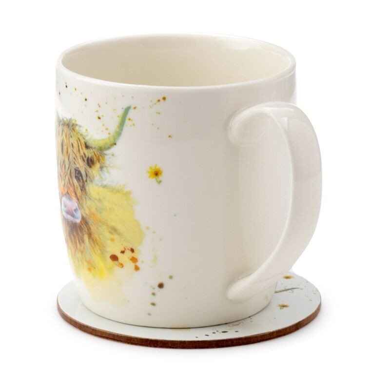 Porcelain Mug & Coaster Set - Jan Pashley Highland Coo Cow - PartyErasers