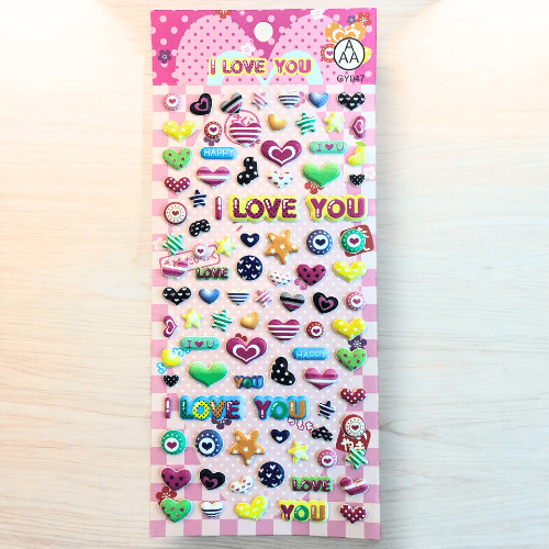 Puffy Stickers Heart Shape, Love, I Love You Party Bag, Scrapbook, Valentines - PartyErasers