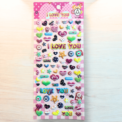Puffy Stickers Heart Shape, Love, I Love You Party Bag, Scrapbook, Valentines - PartyErasers