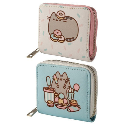 Pusheen Foodie Cat Zip Around Small Wallet Purse (White or Blue) - PartyErasers